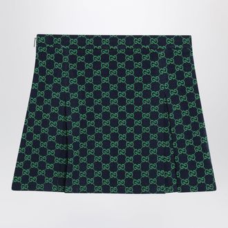 Gucci Navy blue/green GG cotton piqu&eacute; mini skirt