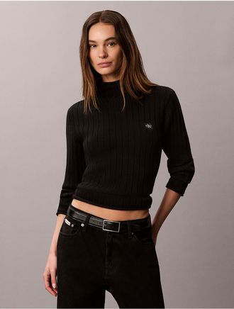 Calvin Klein Jeans Calvin Klein Womens Woven Monologo Turtleneck Sweater - Black - XL