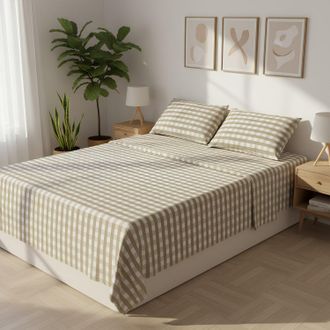 KASANOVA Completo letto matrimoniale quadretti beige