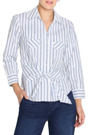Nic+Zoe Iconic Stripe Tie Front Button-Up Shirt in Indigo Multi at Nordstrom, Size Xx-Large