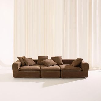 Sweeek Sof&aacute; envasado al vac&iacute;o modular de tela chenilla, 4 plazas, marr&oacute;n