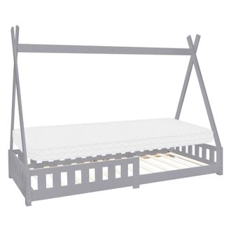 ML Design Ml-design Cama Infantil Tipi Gris Claro + Colch&oacute;n 200x90 Cm Protecci&oacute;n Antica&iacute;da Y Somier Estructura Listones De Madera Maciza De Pino Para Ni&ntilde;o Forma