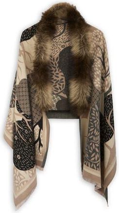 Saachi Faux Fur Trim Reversible Scarf in Beige at Nordstrom Rack