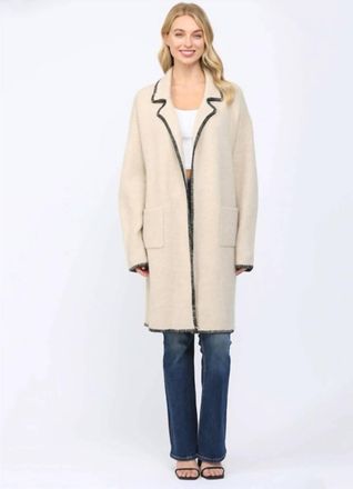 Fate Contrast Whipstitch Notched Collar Open Cardigan In Oatmeal