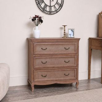 Melody Maison Solid Wood 3 Drawer Chest Of Drawers - Hessian Range in Brown