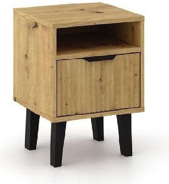 Topeshop Topeshop - Sonia - Mesita De Noche Estilo Escandinavo - Dimensiones 40 X 39 X 48 Cm - 1 Estante + 1 Caj&oacute;n Ranurado - Roble