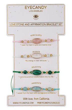 Eye Candy Los Angeles Set of 4 Affirmation Semiprecious Stone Bracelets in Gold/love at Nordstrom Rack