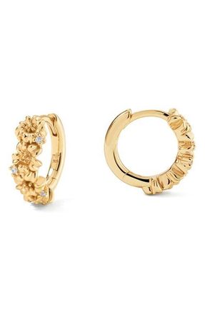 Made by Mary Cubic Zirconia Birthstone Flower Huggie Hoop Earrings in Gold March at Nordstrom