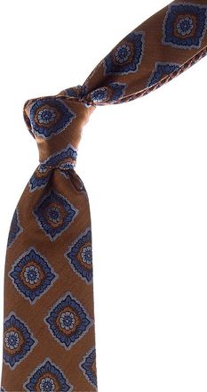 Canali Orange Check/Medallion Reversible Silk Tie