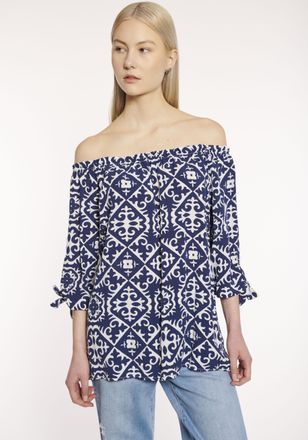 Hailys Blusenshirt HAILYS 3/4 V TP Lo44tty, Damen, Gr. XS (34), blau (7836 navy div), Web, Obermaterial: 100% Viskose, bedruckt, h&uuml;ftbedeckend, Carmenausschn