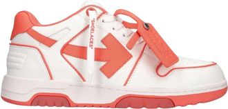 Off-white Out Of Office Coral Red Calf Leather Sneakers