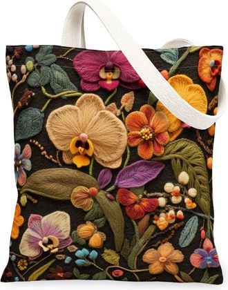 Generic Spring Phalaenopsis Orchid Flower Canvas Tote Bag for Shopping 13x15, Knitting Theme Florals Reusable Grocery Print Pattern Bag for Women, Fun Vintage