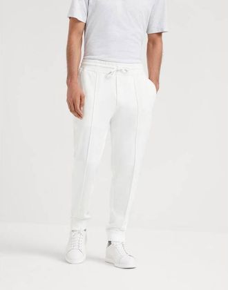 Brunello Cucinelli Mens Off White Cotton Blend Jogger Trousers, Size L