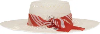 Ermanno Scervino Womens Wide-Brim Hat With Vichy Print Silk Scarf Banana Crepe-Biondo Straw E Hairbands Crepe/biondo