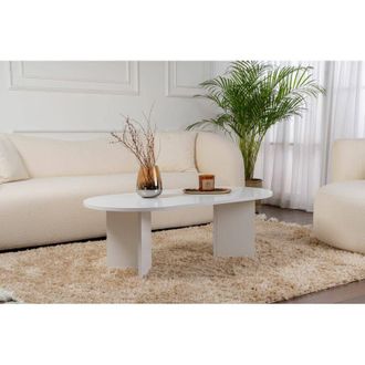Dmora Dmora - Mesa De Caf&eacute; Elain, Mesa De Centro Baja, Revistero Para Sof&aacute;, Estante De La Sala De Estar, 119x60 H40 Cm, Blanco