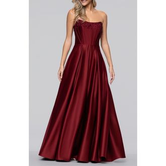 Blondie Nites Lam Corset Strapless Satin Gown in Wine at Nordstrom, Size 5