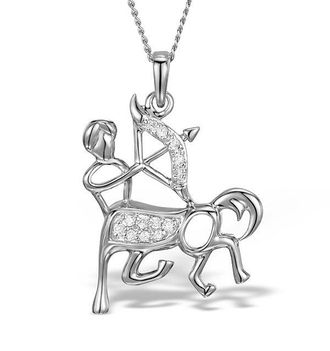 The Diamond Store 9K White Gold Diamond Sagittarius Pendant Necklace 0.06ct