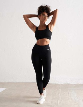 Aim'n Leggings neri a coste senza cuciture-Nero