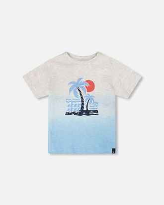 Deux par Deux Organic Cotton Short Sleeve Beach Graphic Gradient T-Shirt in Grey Mix To Blue Gradient at Nordstrom, Size 24M