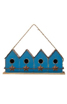 Glitzhome 17L Retro Blue Distressed Solid Wood Birdhouse with Perch at Nordstrom, Size Large