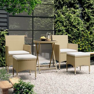 vidaXL Set Comedor Jard&iacute;n 5 Pzas Rat&aacute;n Sint&eacute;tico Vidrio Templado Beige Vidaxl