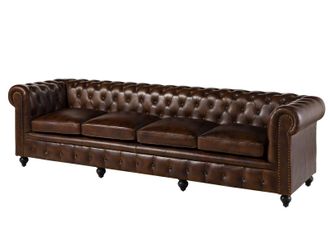 Massivmoebel24 Chesterfield 104 Divano 4 Posti - Vera Pelle / Marrone 274x82x75