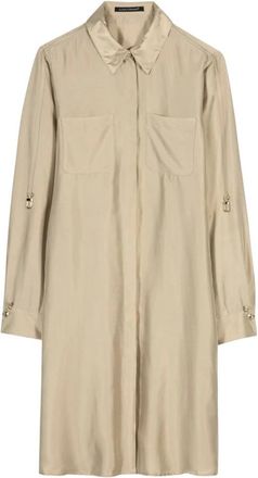 Luisa Cerano Zijden en Viscose Overhemdjurk met Verborgen Sluiting - Dames - Shirt Kleedjes - Beige - S - Satijn - Kleedjes