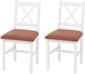 Hhg Juego De 2 Sillas De Comedor Hhg-601, Silla Con Respaldo, Silla De Cocina, Silla De Madera Maciza, Tela, Estilo R&uacute;stico, Blanco, Tapizado Terracota