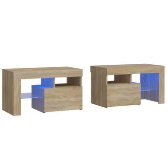 vidaXL Mesitas De Noche Con Luces Led 2 Uds Roble Sonoma 70x36,5x40cm Vidaxl