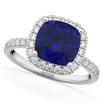Allurez Cushion Cut Halo Blue Sapphire & Diamond Engagement Ring 14k White Gold in 3.11Ct/white Gold at Nordstrom, Size 5.5