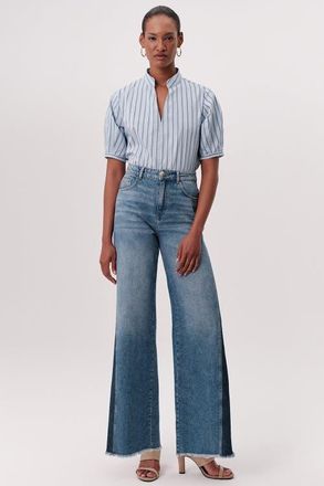 Exquise Savanah High Waist Wide Leg Denim Trousers in Blue at Nordstrom, Size Xx-Large
