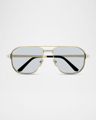 Cartier Men & apos;s CT0424S-006 Double-Bridge Metal Aviator Sunglasses