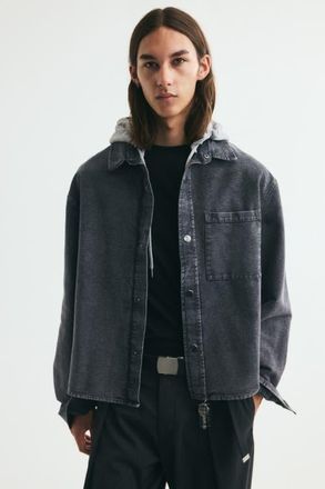 H&M Hooded Overshirt in Dark Denim Gray at Nordstrom, Size Xx-Large