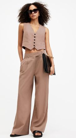 AllSaints Womens Lyocell Deri Lyn Linen Blend Trousers, Size: UK 16/US 12