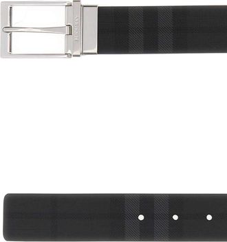 Burberry Mens Printed Canvas Reversible Check Belt Black Cinture