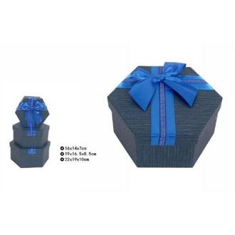 Trade Shop Trade Shop - Set 3 Pezzi Scatole Box Per Regali Varie Misure Esagonali Blu Con Fiocco 69352