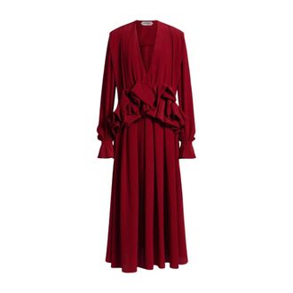 Alberta Ferretti Abito lungo in cr&ecirc;pe de chine con rouches - - Dresses - Donna - Rosso - S