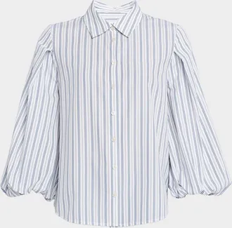 Tanya Taylor Marina Stripe Blouson-Sleeve Shirt