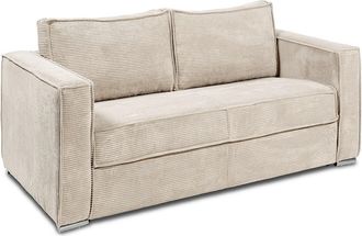 Vente-Unique Sof&aacute; cama de 3 plazas con apertura italiana de pana beige - Somier de l&aacute;minas anchas de 140 cm - Colch&oacute;n de 18 cm LORETO