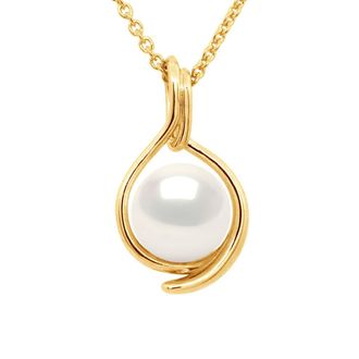 Ateliers Saint Germain Womens Pendant Both SIDES Yellow Gold - Real Cultured Freshwater Pearl Round 8-9 mm - One Size
