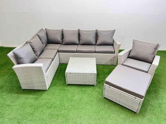 Fimous 8 Seater Corner Sofa Sets with Coffee Table Chair Big Stool Light Grey