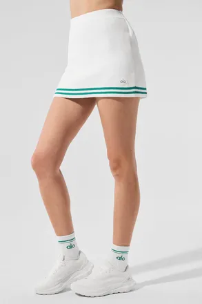 Alo | Tennis Club Sweater Knit Skirt in White/Spruce Green, Size: Medium