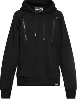 Versace Jeans Couture Sweatshirt met ritssluiting zakken - Heren - Hoodies - Zwart - S - Katoen - Hoodies & sweatvesten