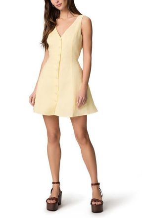 Paige Raye Linen & Cotton Button-Up Fit & Flare Minidress in Sunshine Yellow at Nordstrom, Size Xx-Small