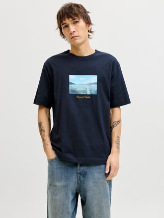 Jack & Jones T-Shirt JACK & JONES JORNORREBRO PHOTO TEE SS CREW NECK, Herren, Gr. XXL, sky captain, Jersey, Obermaterial: 100% Baumwolle, bedruckt, relaxed fit nor