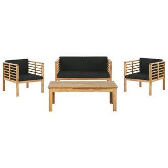 Beliani Conjunto De Jard&iacute;n De Madera De Acacia Con Cojines Negros 4 Plazas Con Mesa De Caf&eacute; Moderno Pacific