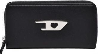 Diesel Black Polyurethane Zip-Around Wallet