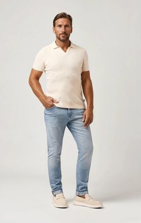 Stone Rose Pique Knit Johnny Collar Polo in Light Beige at Nordstrom, Size Xx-Large