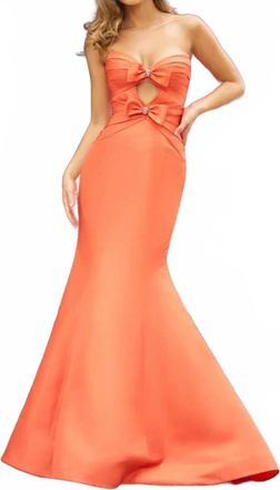 Sherri Hill Strapless Fitted Taffeta Mermaid Gown In Orange