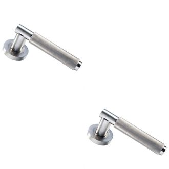 Loops 2x PAIR Knurled Grip Round Bar Handle on Round Rose Concealed Fix Satin Nickel in Metallics